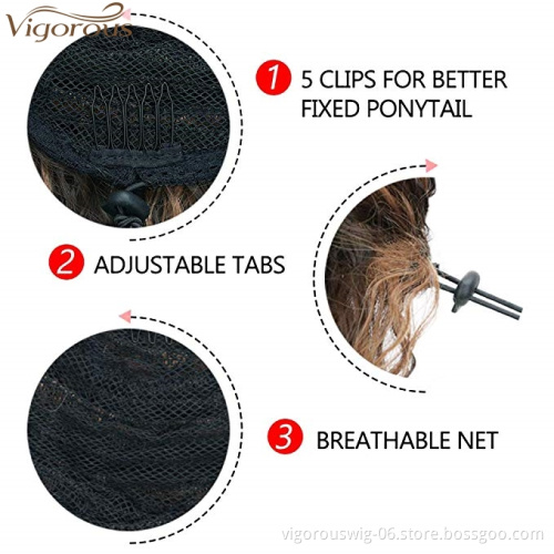 Vigorous 22 inch Drawstring Ponytail Extension Curly Wave Long Ponytail Hair Extension Synthetic Wavy Hair Pieces for Women